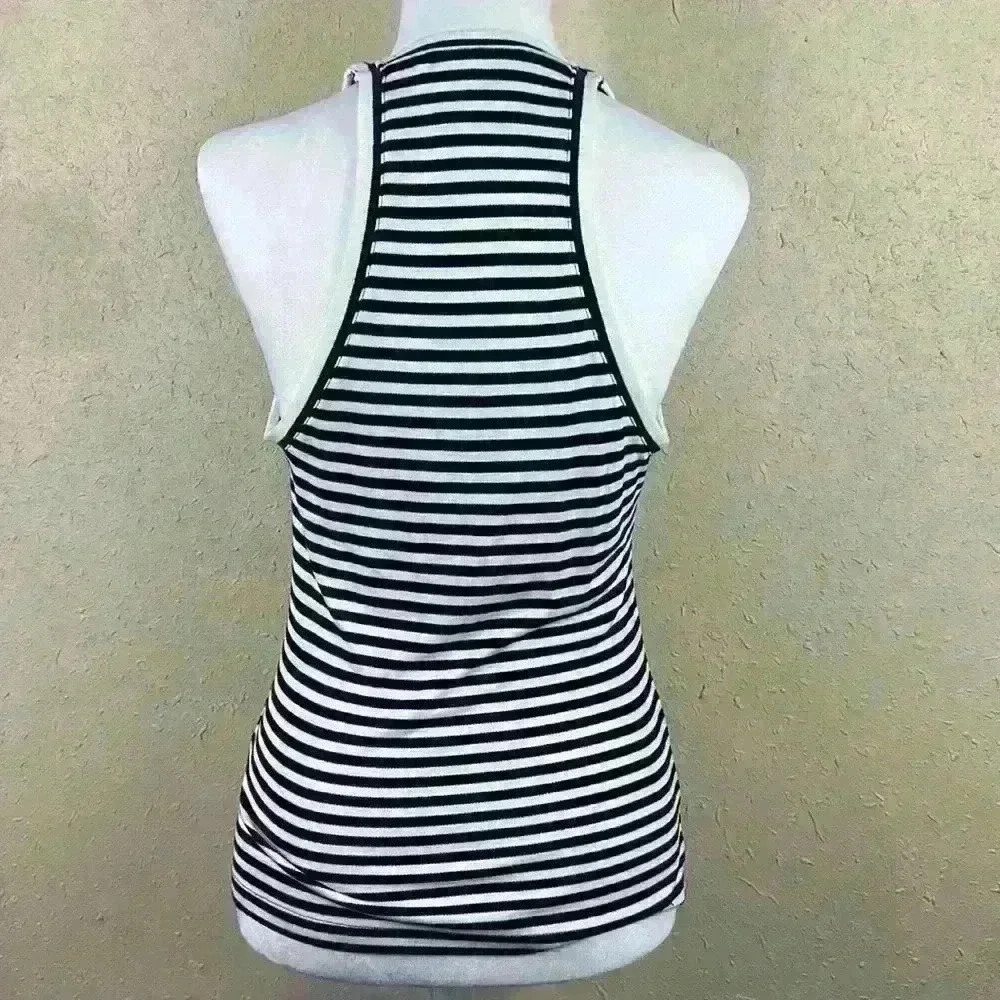 Anthropologie Maeve Knit V-Neck Racerback Striped Navy Tank Top Size small - Picture 6 of 8